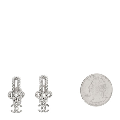 Chanel Metal Crystal CC Bow Hoop Earrings Silver 2 of 5