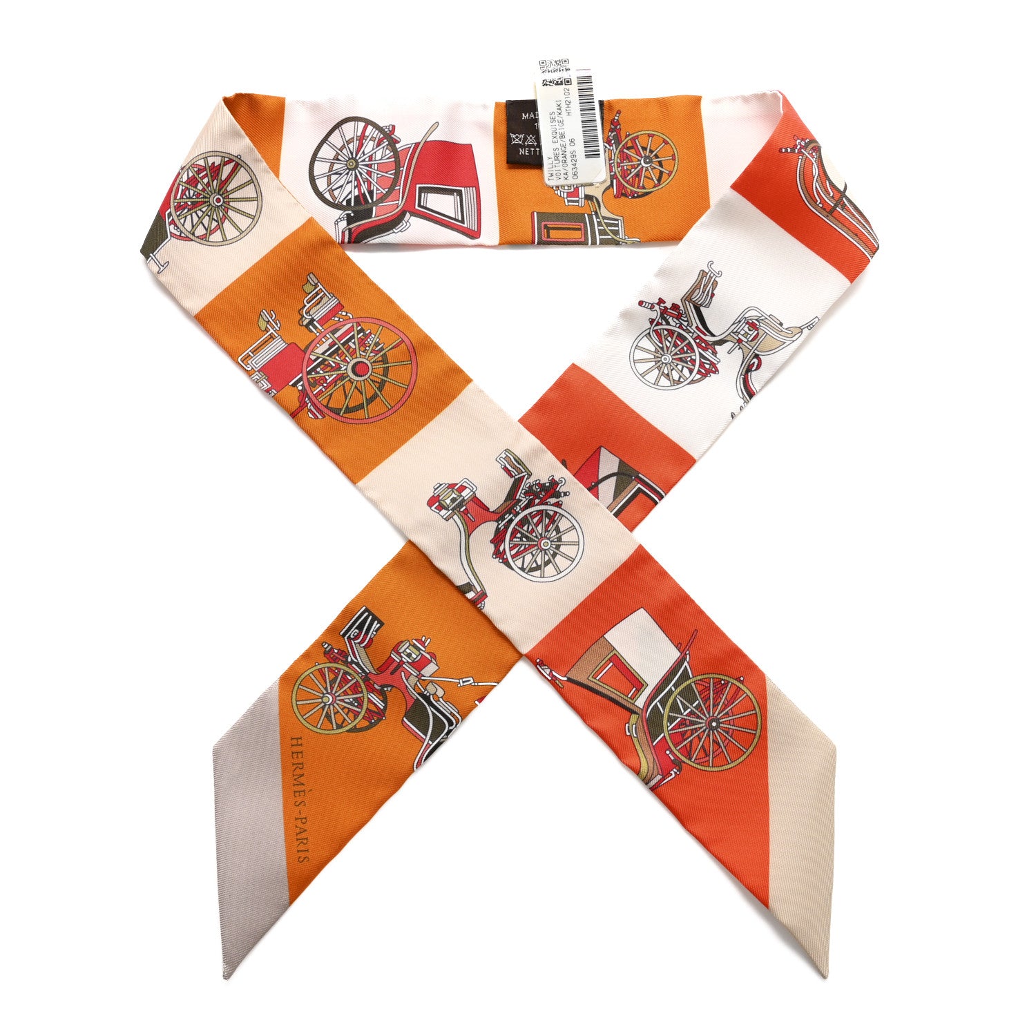 Hermes Silk Les Voitures Exquises Twilly Orange Beige Kaki 1 of 4