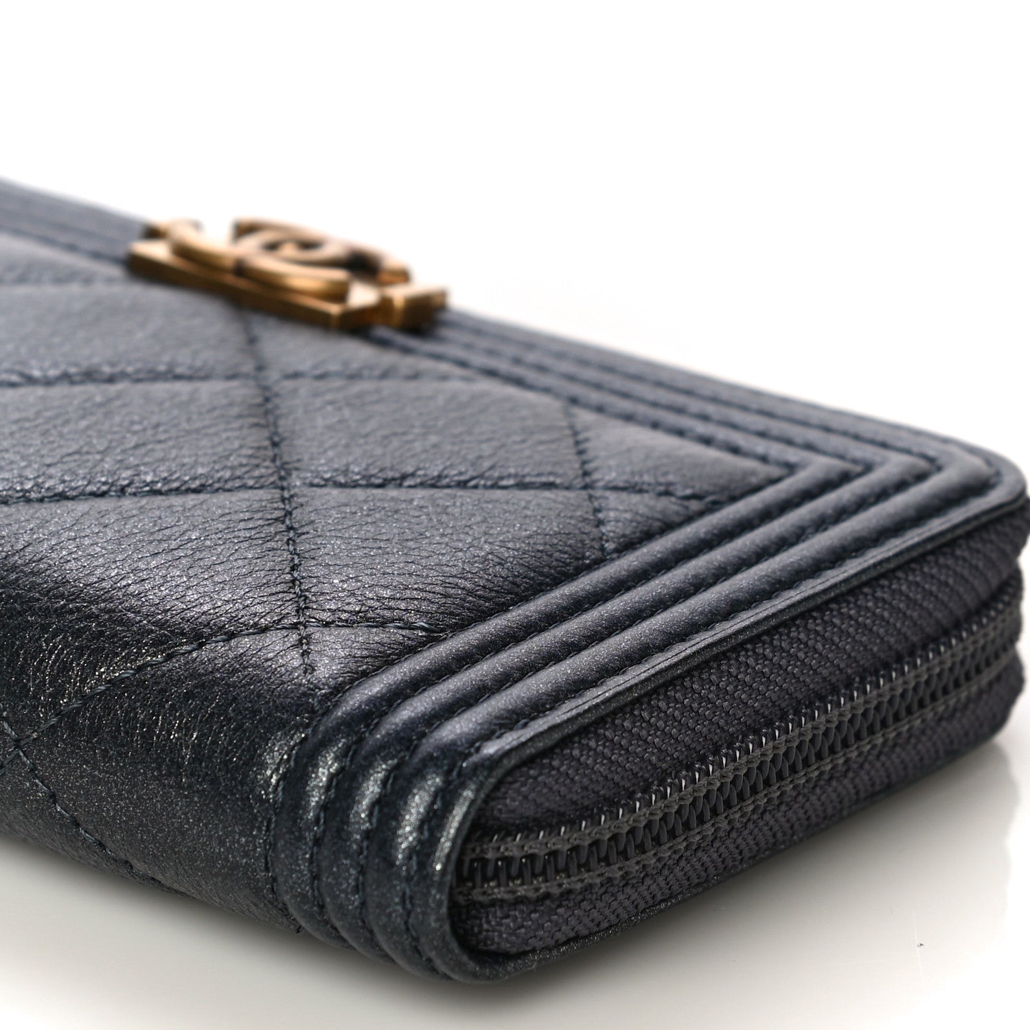 Chanel Metallic Calfskin Quilted Small Boy Zip Around Wallet Charcoal 10 of 11