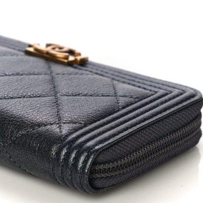 Chanel Metallic Calfskin Quilted Small Boy Zip Around Wallet Charcoal 10 of 11