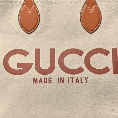 Gucci Canvas Calfskin Logo Maxi Tote Bag Beige Light Brown 9 of 11