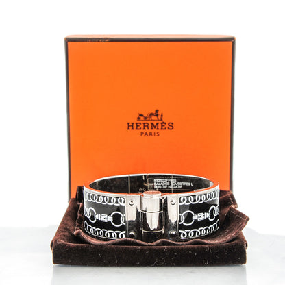 Hermes Enamel Printed Wide Balades Equestres Positif Negatif Hinged Bracelet S Black 6 of 6