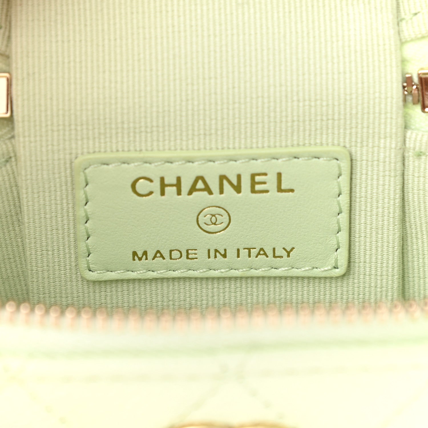Chanel Caviar Quilted Small Handle With Care Vanity Case With Chain Light Green 6 of 9