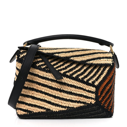 Loewe Calfskin Raffia Paula's Ibiza Small Puzzle Edge Bag Natural Honey Gold 1 of 9