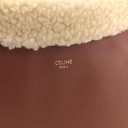 Celine Supple Calfskin Shearling Large Leandre Hobo Brown 6 of 10
