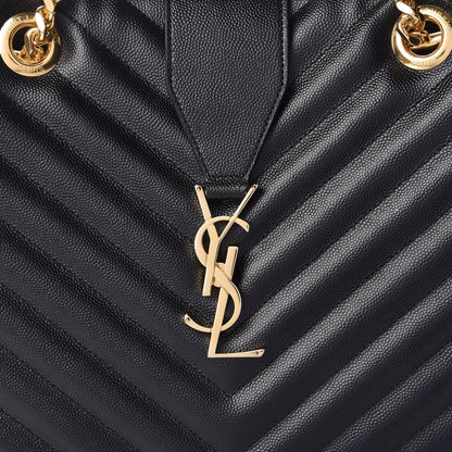 Saint Laurent Grain De Poudre Matelasse Chevron Monogram Shopping Bag Black 8 of 11