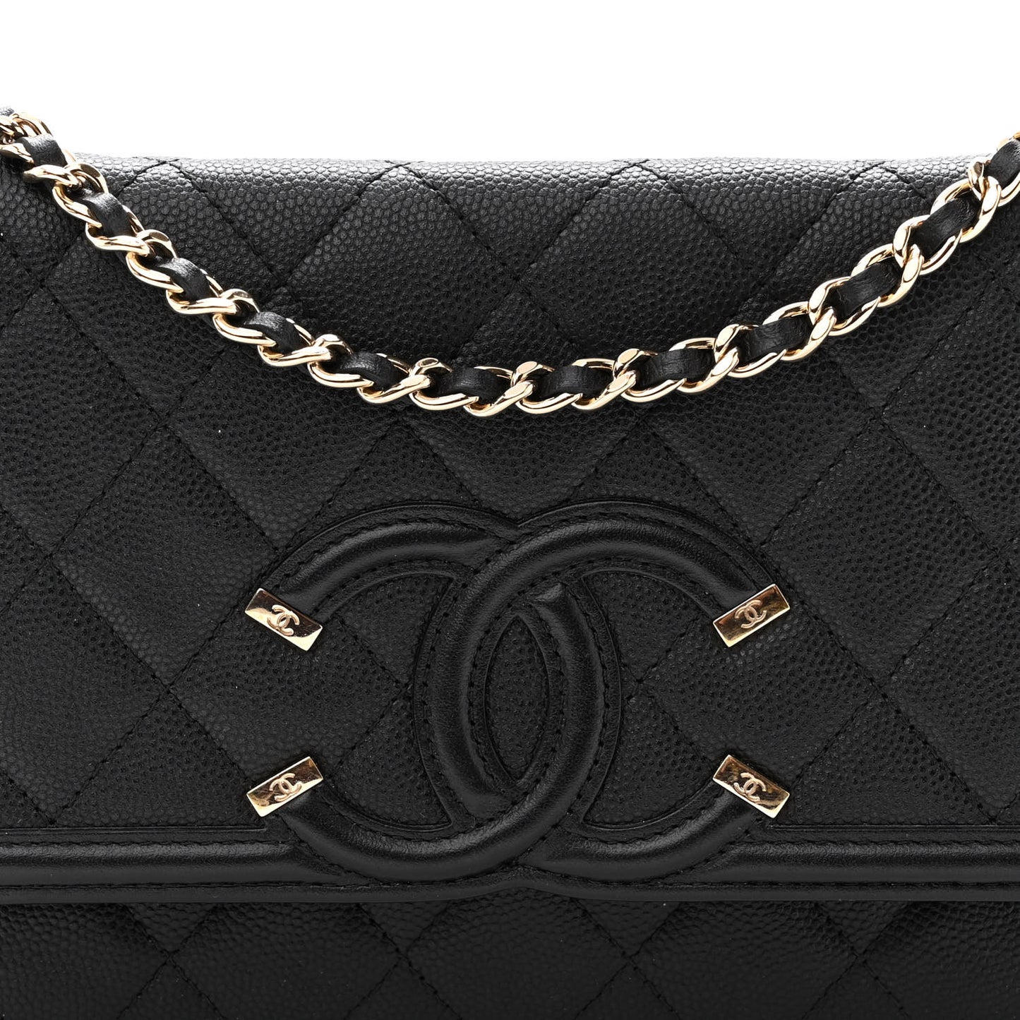 Caviar Quilted CC Filigree Wallet On Chain WOC Black