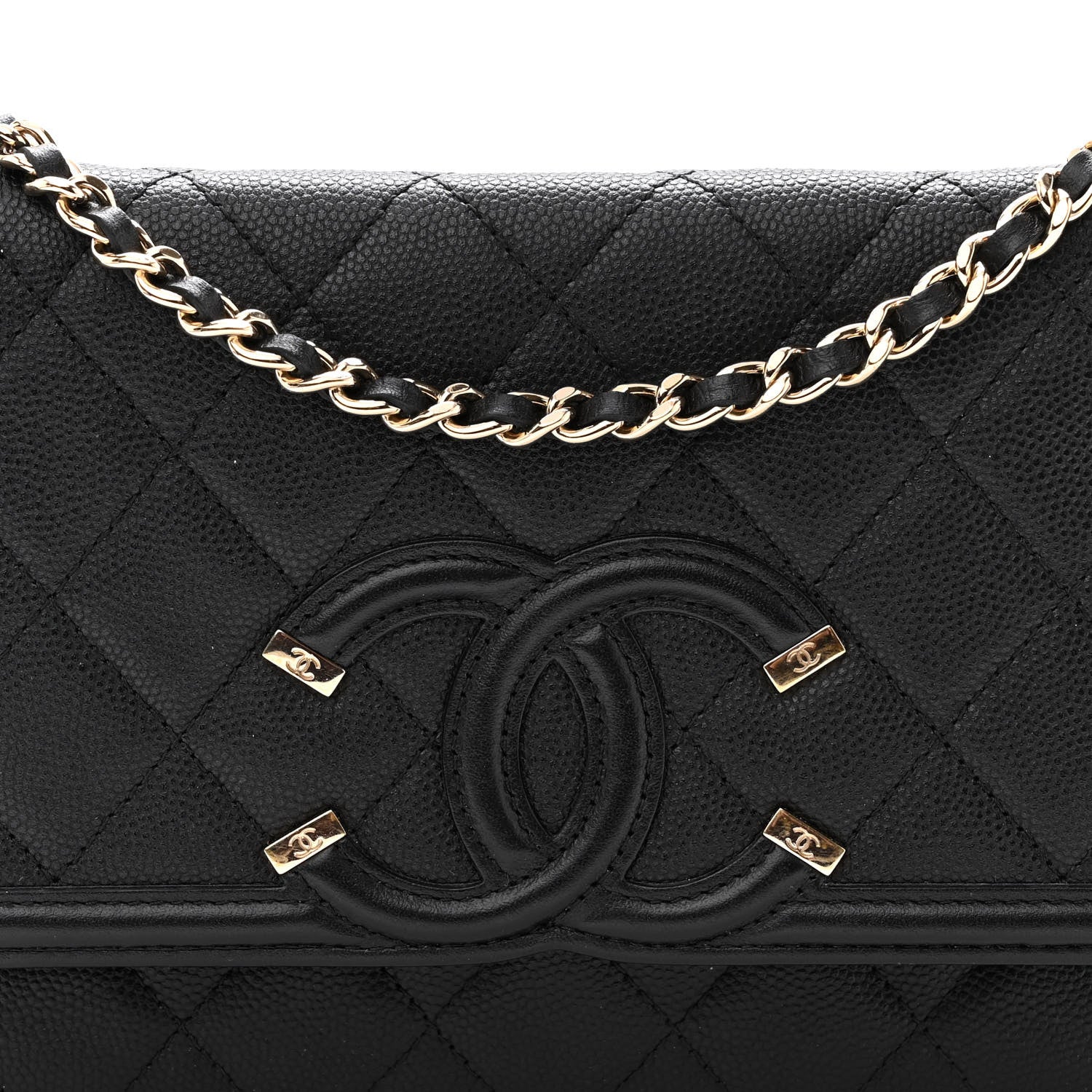 Chanel Caviar Quilted CC Filigree Wallet On Chain WOC Black 9 of 11