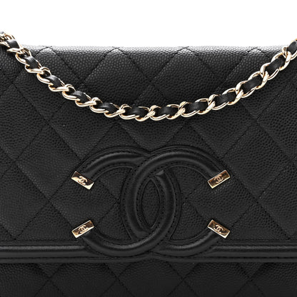 Chanel Caviar Quilted CC Filigree Wallet On Chain WOC Black 9 of 11