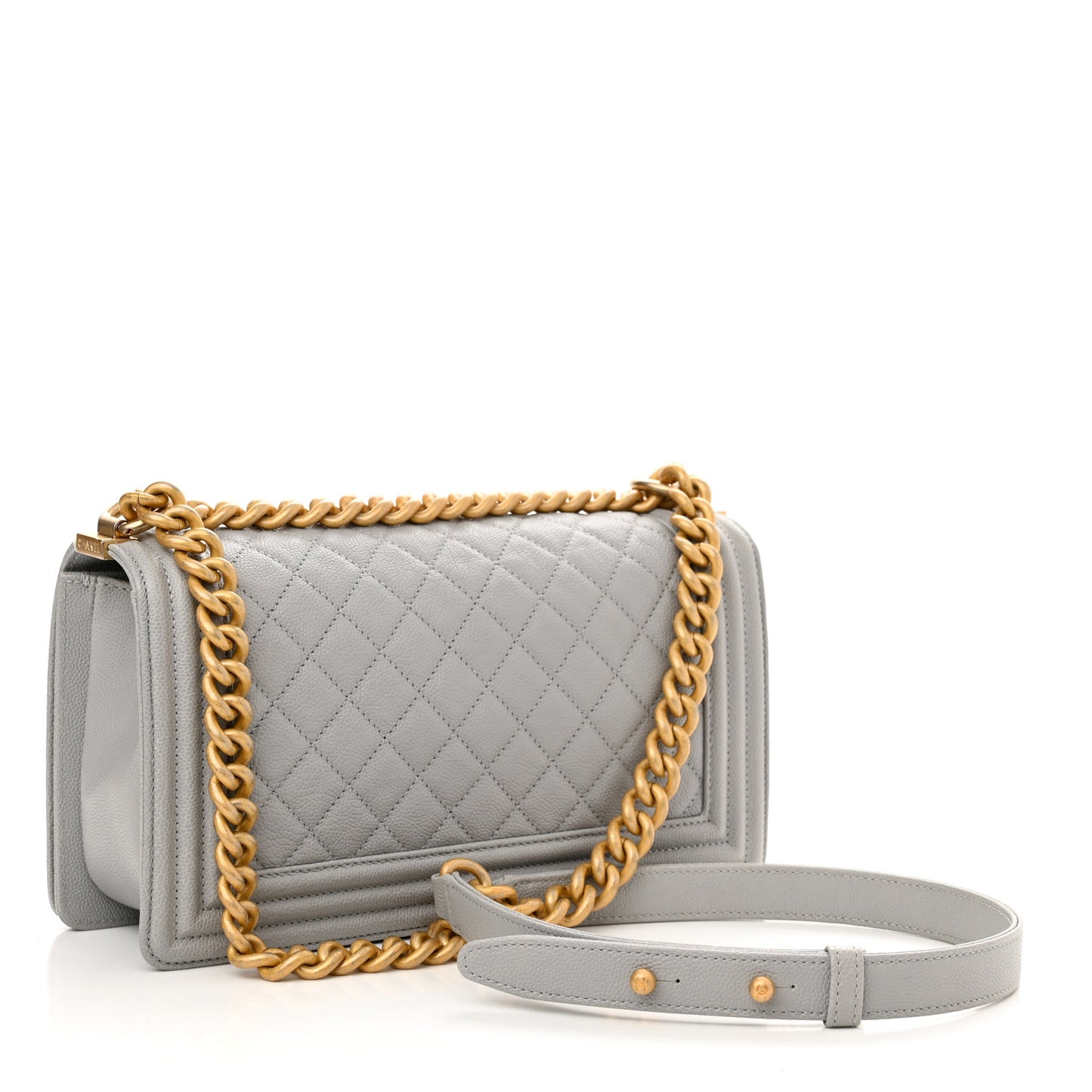 Caviar Quilted Medium Boy Flap Light Grey