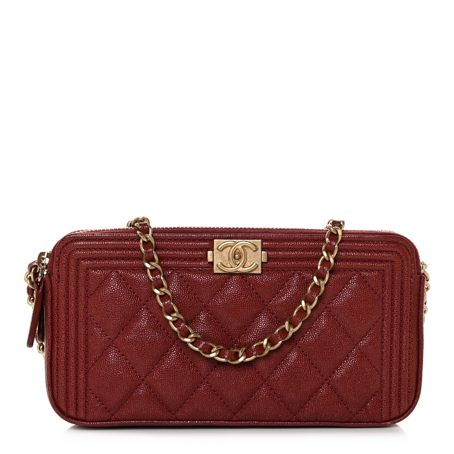 Chanel Caviar Quilted Small Boy Clutch With Chain Burgundy 1 of 10
