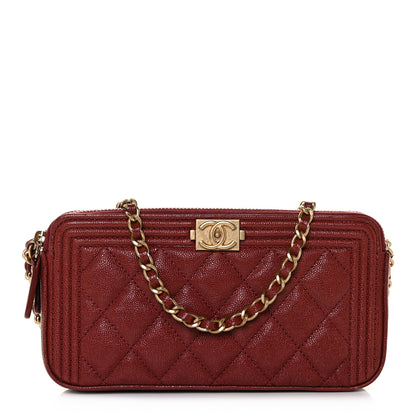 Chanel Caviar Quilted Small Boy Clutch With Chain Burgundy 1 of 10