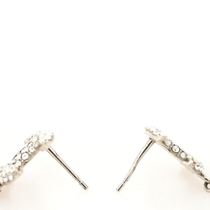 Chanel Crystal Textured CC Drop Earrings Silver 3 of 4