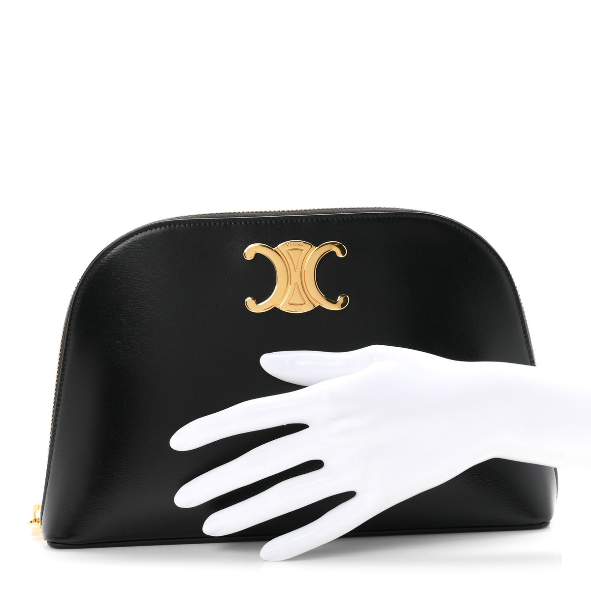 Shiny Calfskin Triomphe Clutch Pouch Black