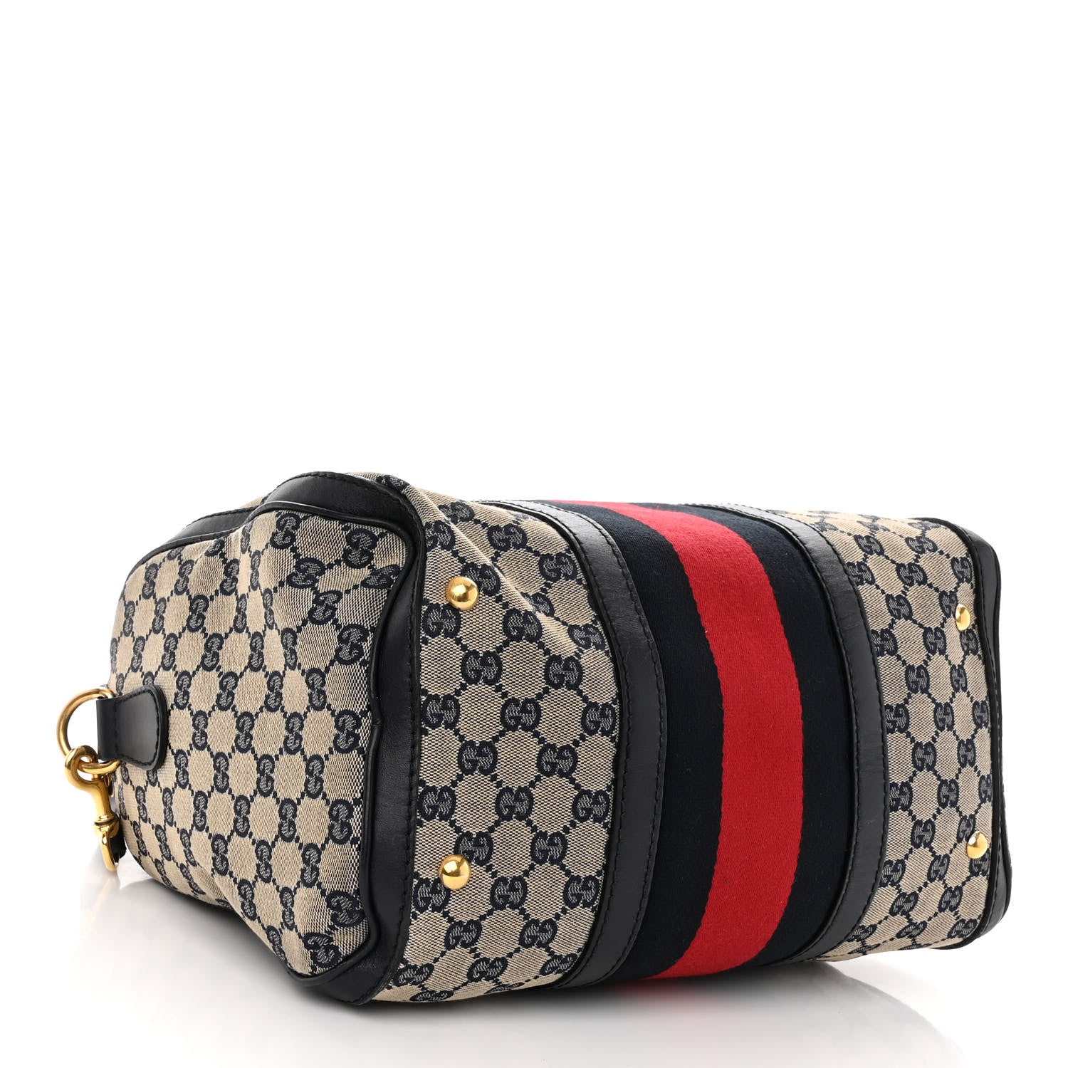 Gucci Monogram Selleria Calfskin Vintage Web Medium Boston Beige Blue 4 of 12
