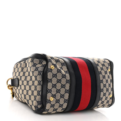Gucci Monogram Selleria Calfskin Vintage Web Medium Boston Beige Blue 4 of 12