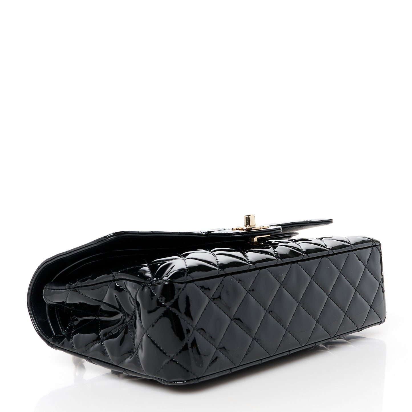 Patent Quilted Medium Double Flap Black