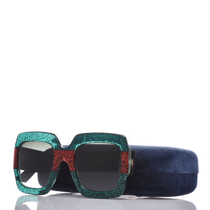 Gucci Square Frame GG0102S Sunglasses Glitter Red Black Green 8 of 8