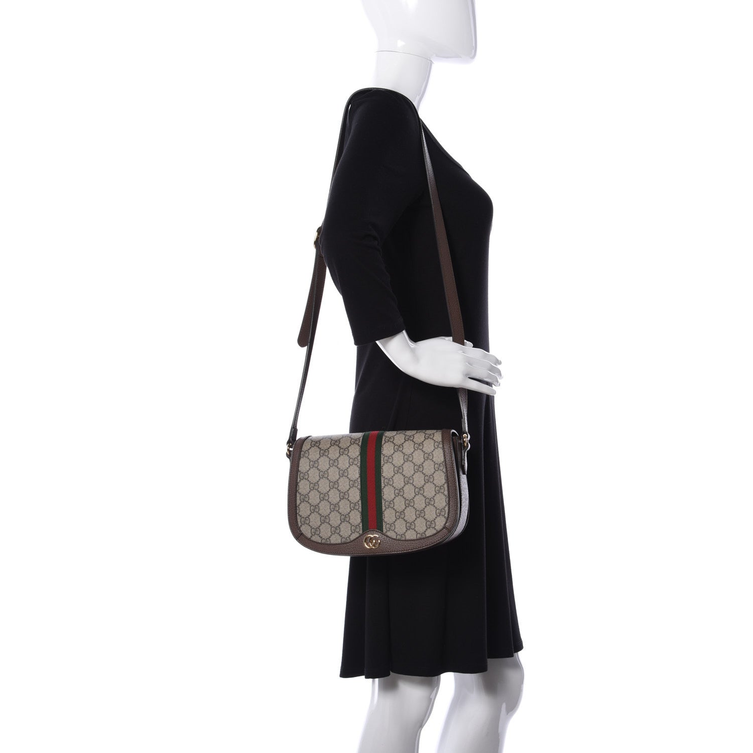 Gucci GG Supreme Monogram Web Small Ophidia Flap Messenger Bag Brown 2 of 15