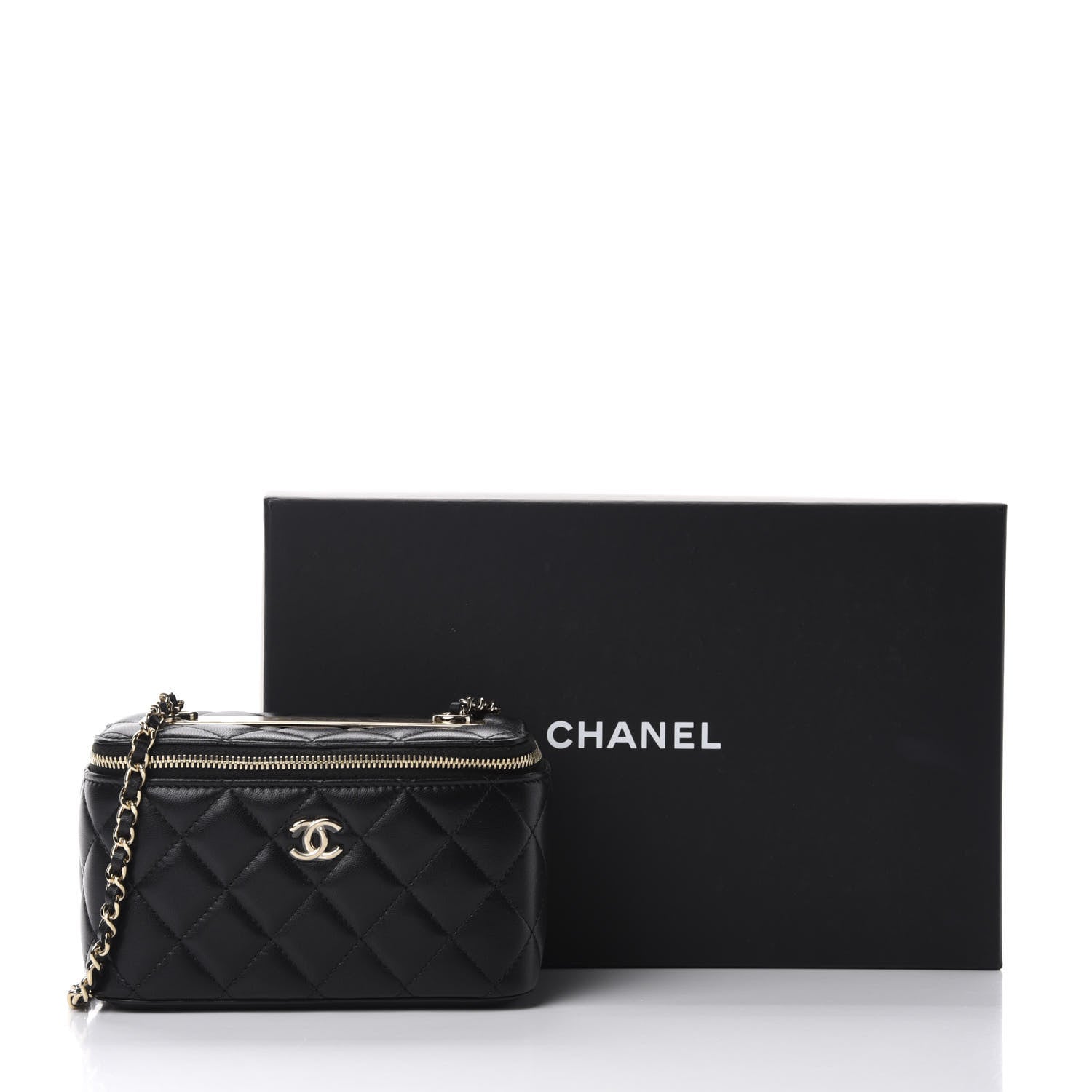 Chanel Lambskin Quilted Trendy Small Vanity Case With Chain Black 11 of 12