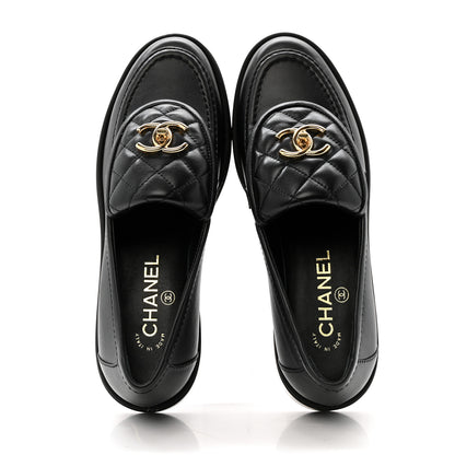 Chanel Lambskin Quilted CC Turnlock Loafers 38 Black 3 of 10