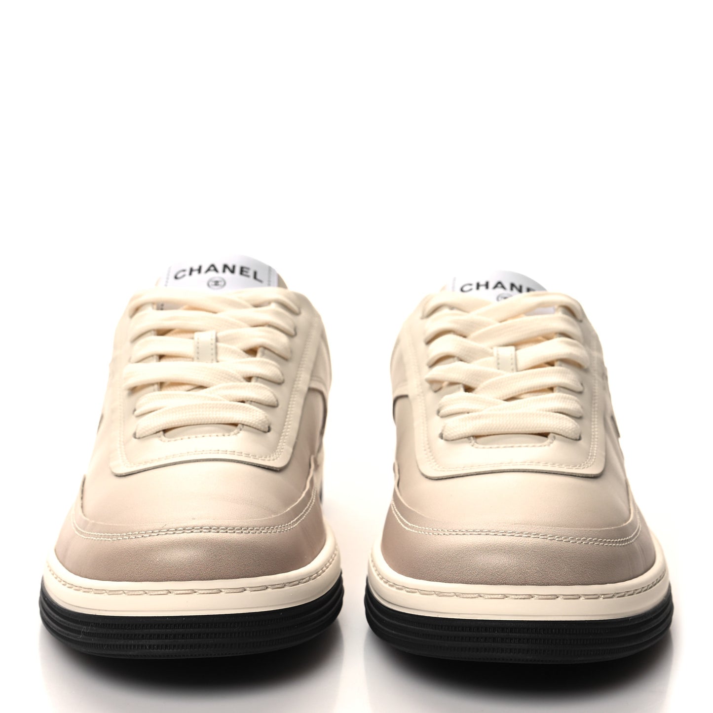 Printed Calfskin Womens CC Logo Sneakers 40.5 Beige