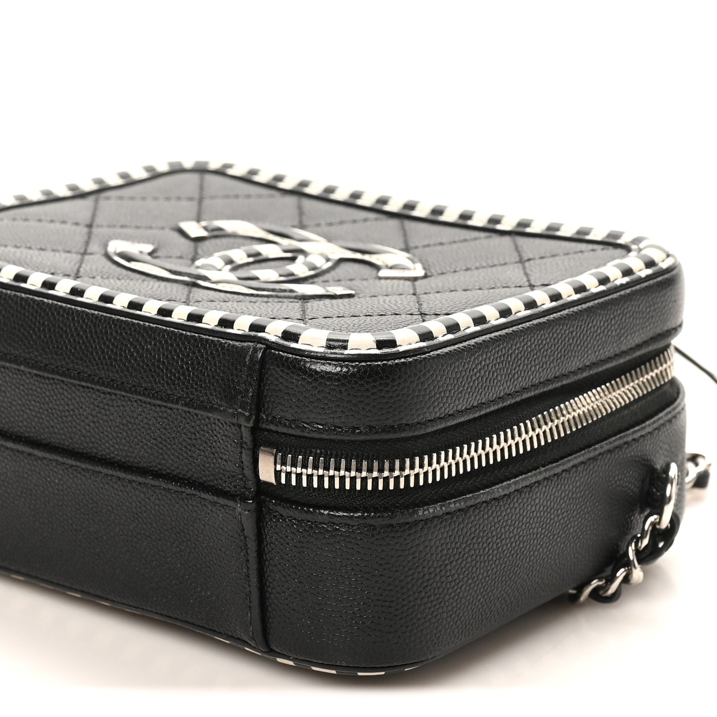 Caviar Quilted Striped Small CC Filigree Vanity Case Black White