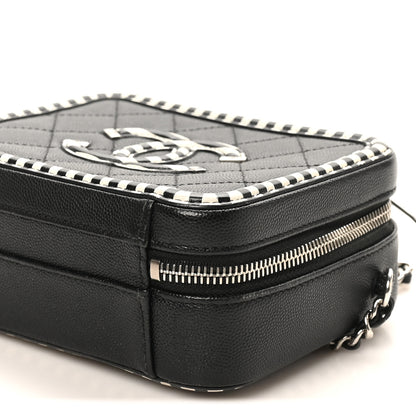 Chanel Caviar Quilted Striped Small CC Filigree Vanity Case Black White 10 of 10