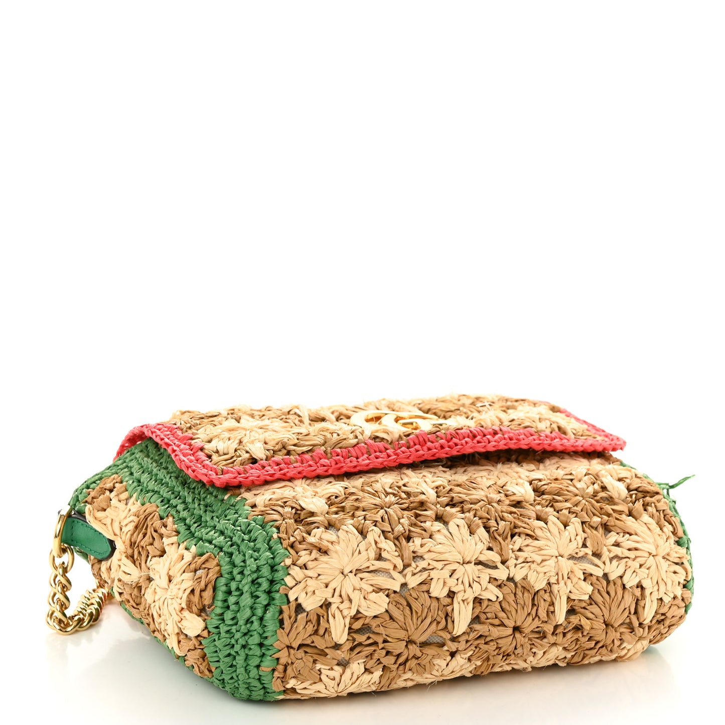 Raffia Azalea Calfskin Crochet Flower Small GG Marmont Shoulder Bag Natural Ecru Green Red New Shamarock