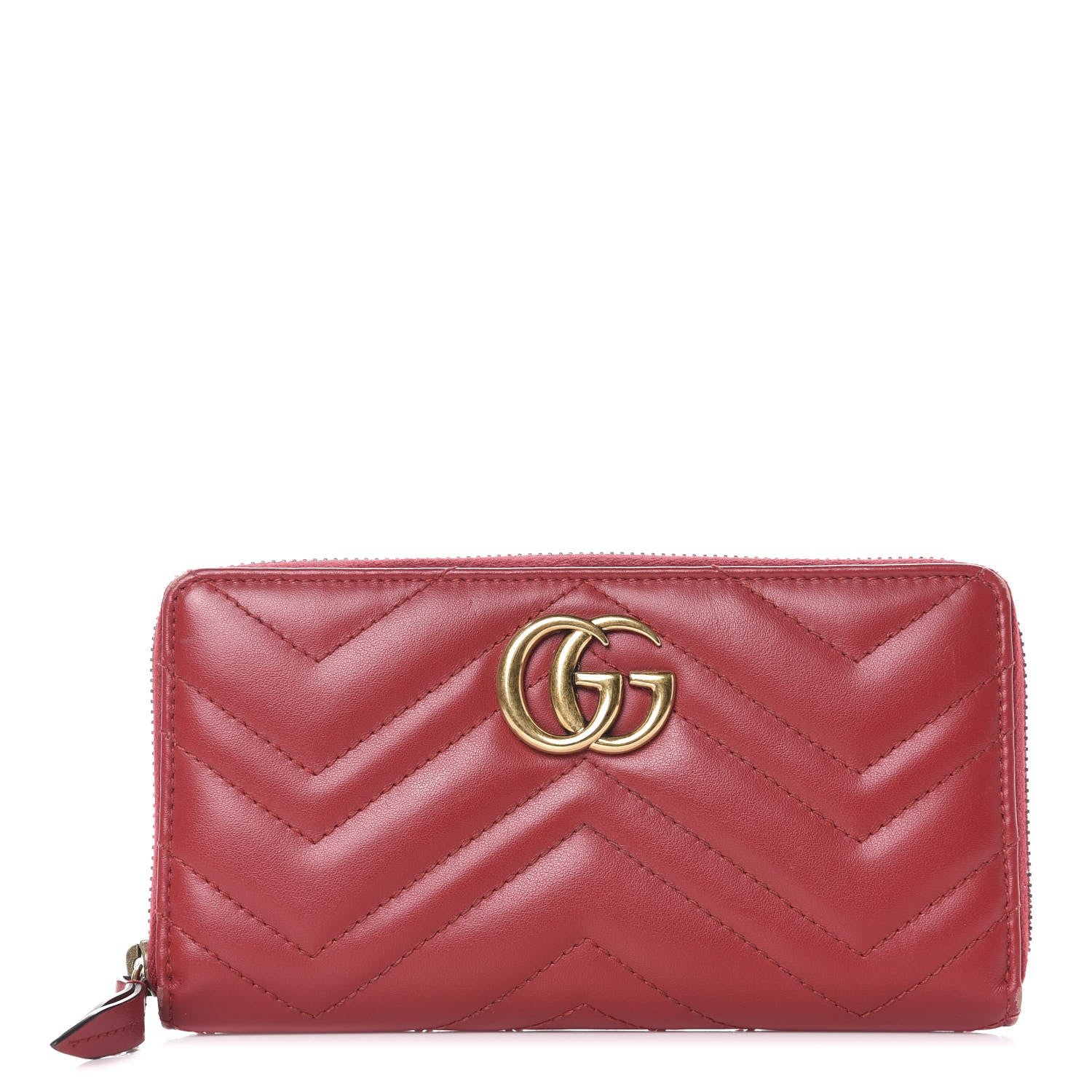 Gucci Calfskin Matelasse GG Marmont Zip Around Wallet Hibiscus Red 1 of 12
