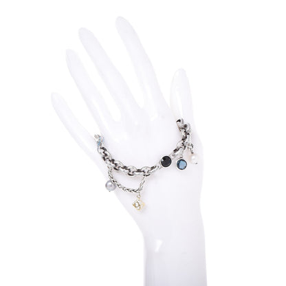 David Yurman Sterling Silver 18K Yellow Gold Blue Topaz Pearl Black Onyx Old World Charm Bracelet 2 of 5