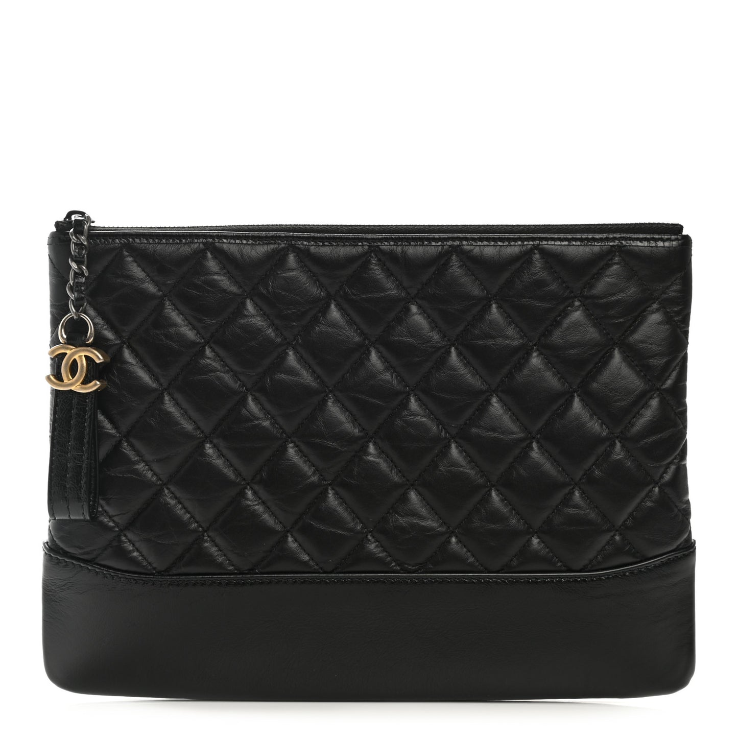 Aged Calfskin Quilted Medium Gabrielle Cosmetic Case Black