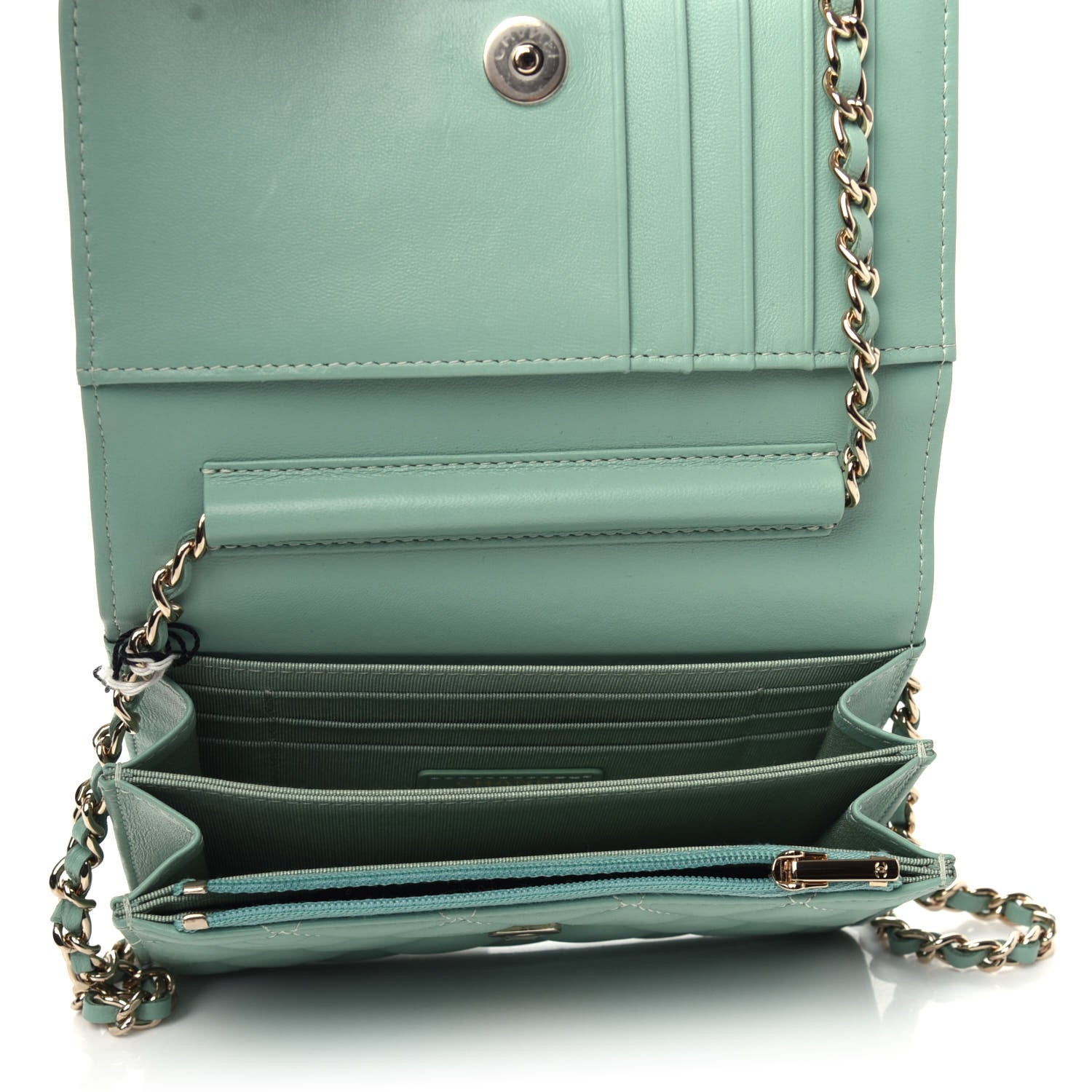 Chanel Lambskin Quilted Mini Wallet On Chain WOC Light Green 5 of 10