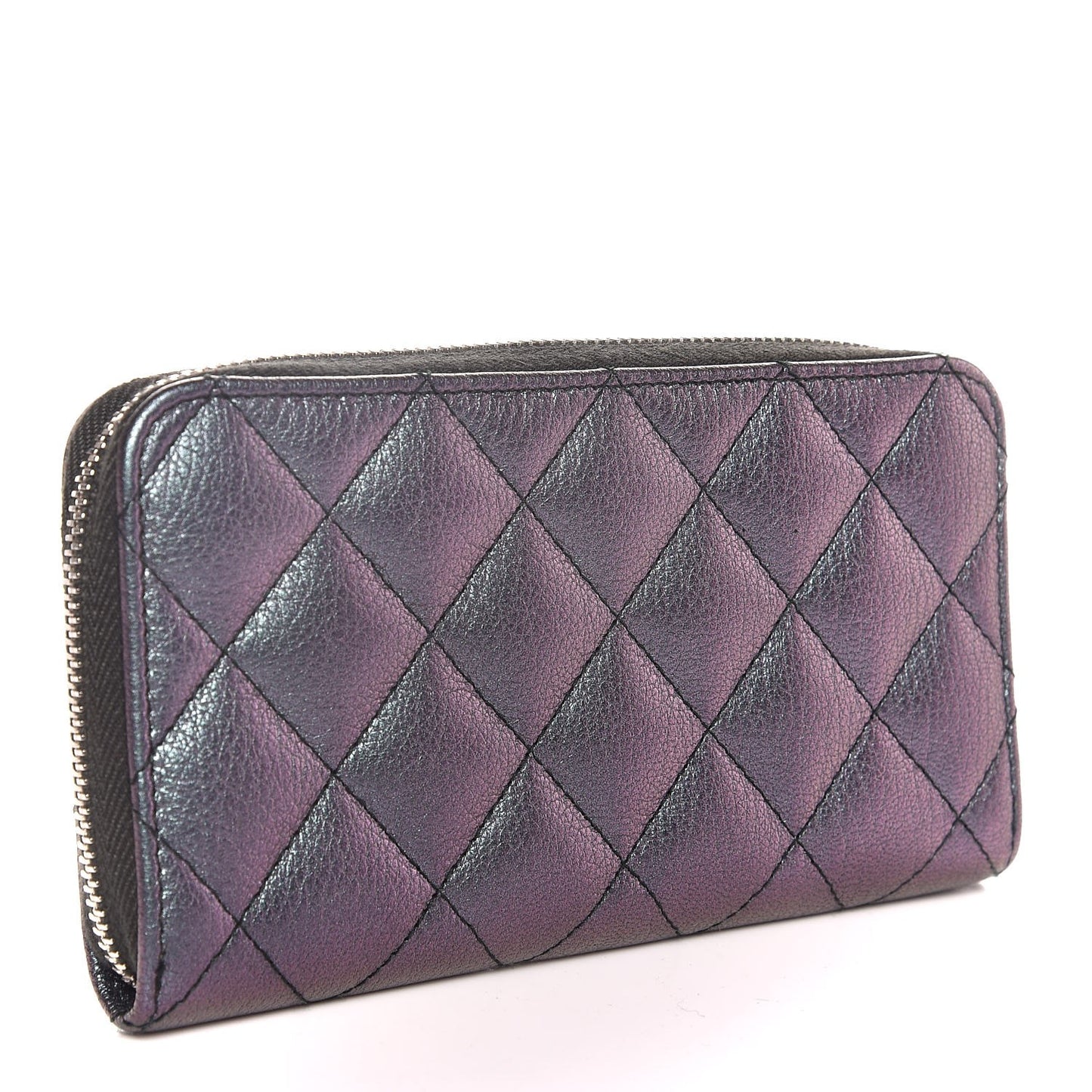 Iridescent Goatskin Quilted Small Zip Around Wallet Purple
