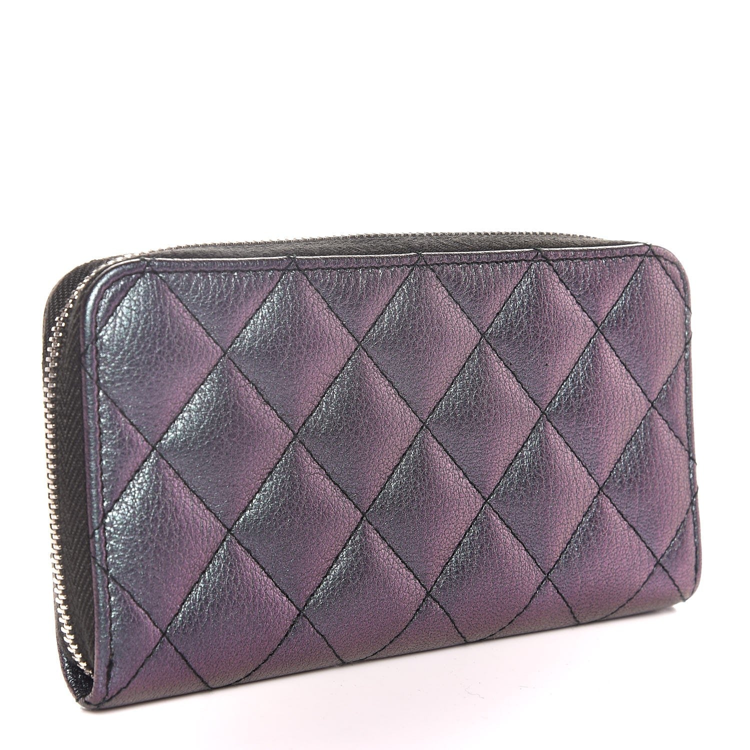 Chanel Iridescent Goatskin Quilted Small Zip Around Wallet Purple 3 of 9