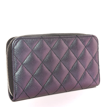 Chanel Iridescent Goatskin Quilted Small Zip Around Wallet Purple 3 of 9