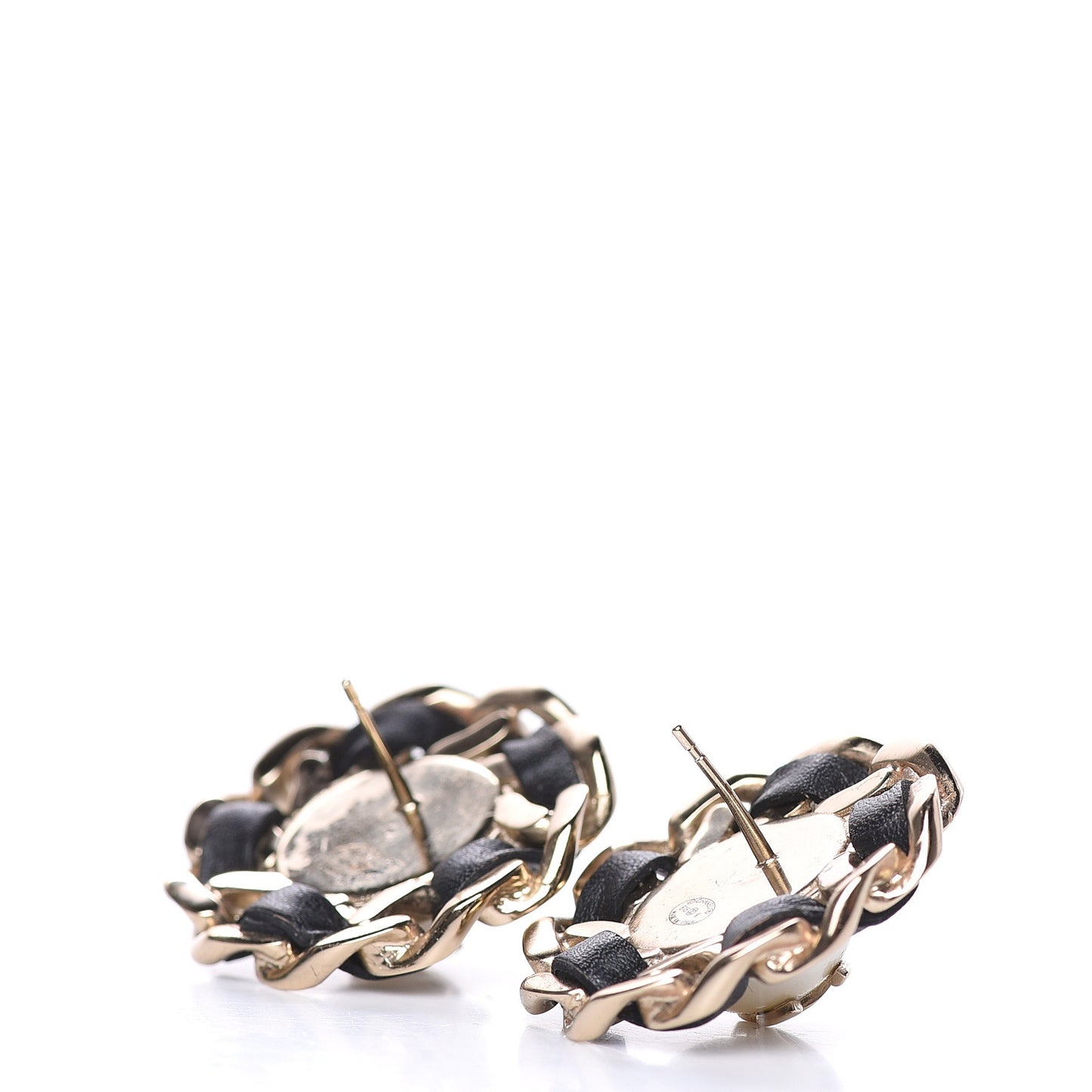 Pearl Lambskin Chain Around CC Earrings Gold