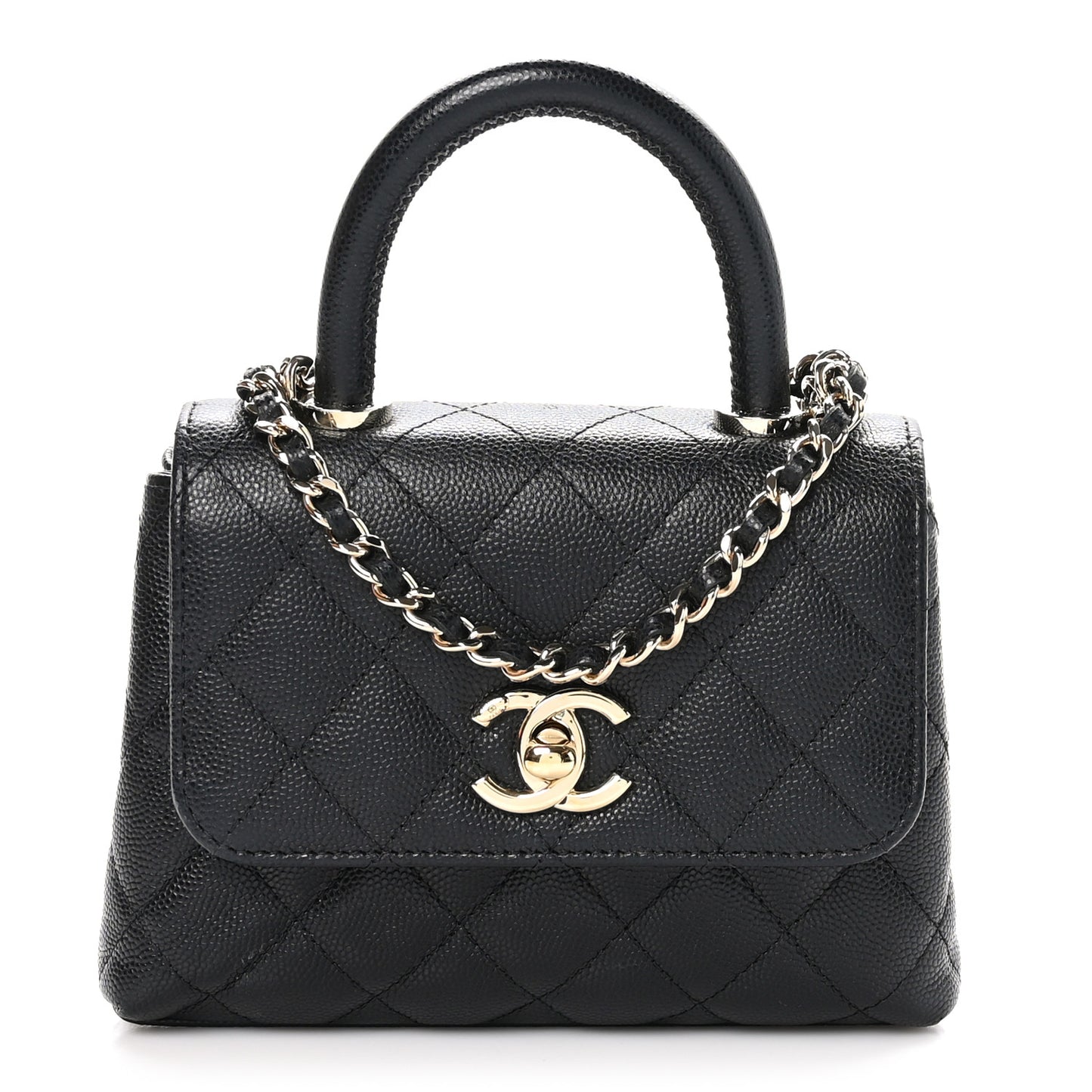 Caviar Quilted Coco Handle Clutch With Chain Black