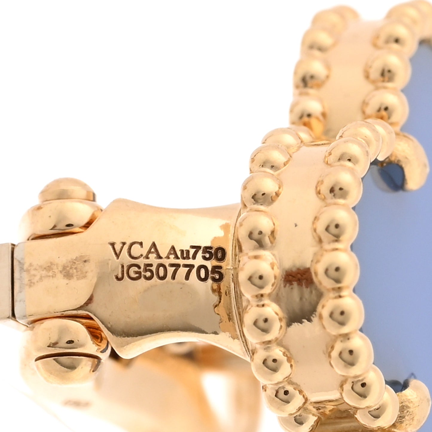 18K Yellow Gold Blue Agate Vintage Alhambra Earrings