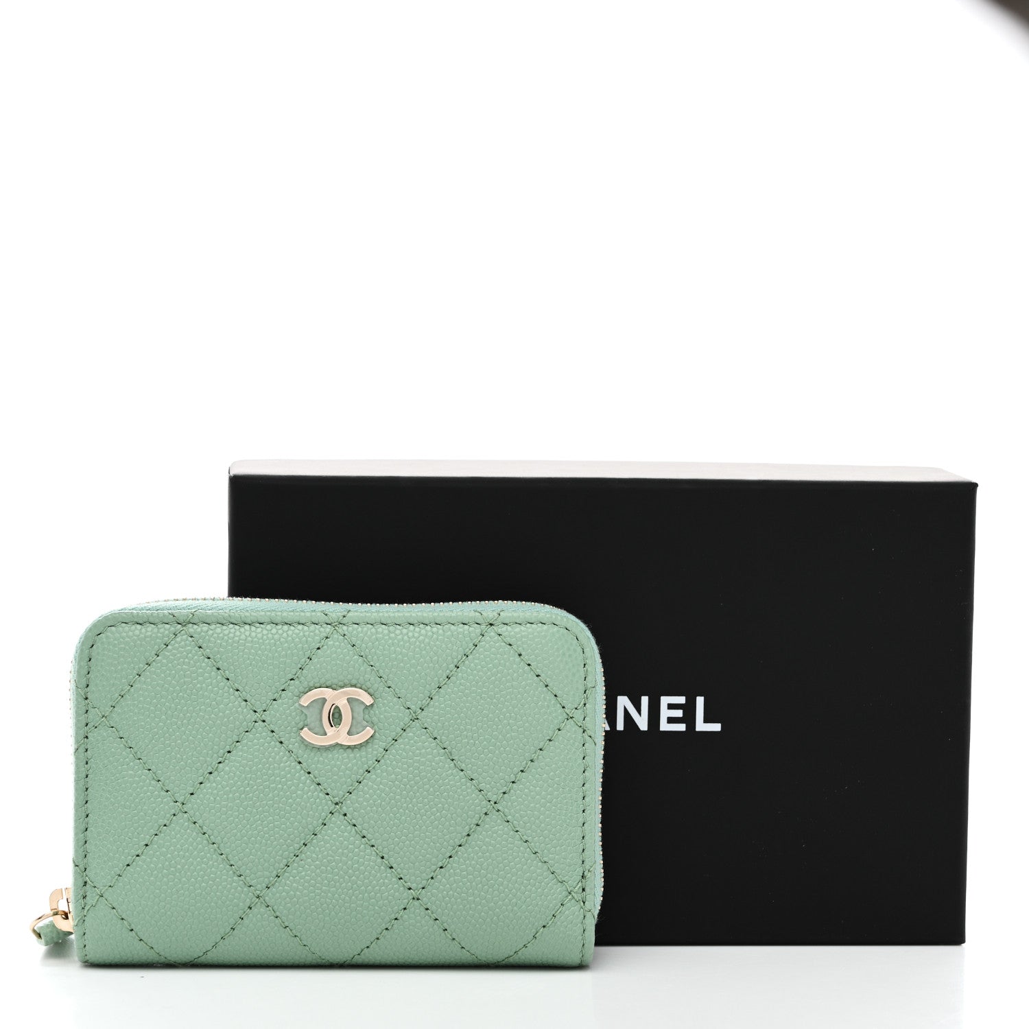 Chanel Caviar Quilted Zip Around Coin Purse Wallet Light Green 8 of 8