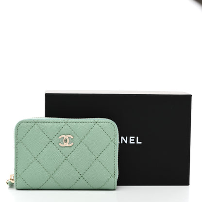 Chanel Caviar Quilted Zip Around Coin Purse Wallet Light Green 8 of 8