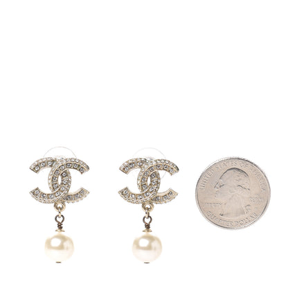 Chanel Crystal Pearl CC Drop Earrings Gold 2 of 5