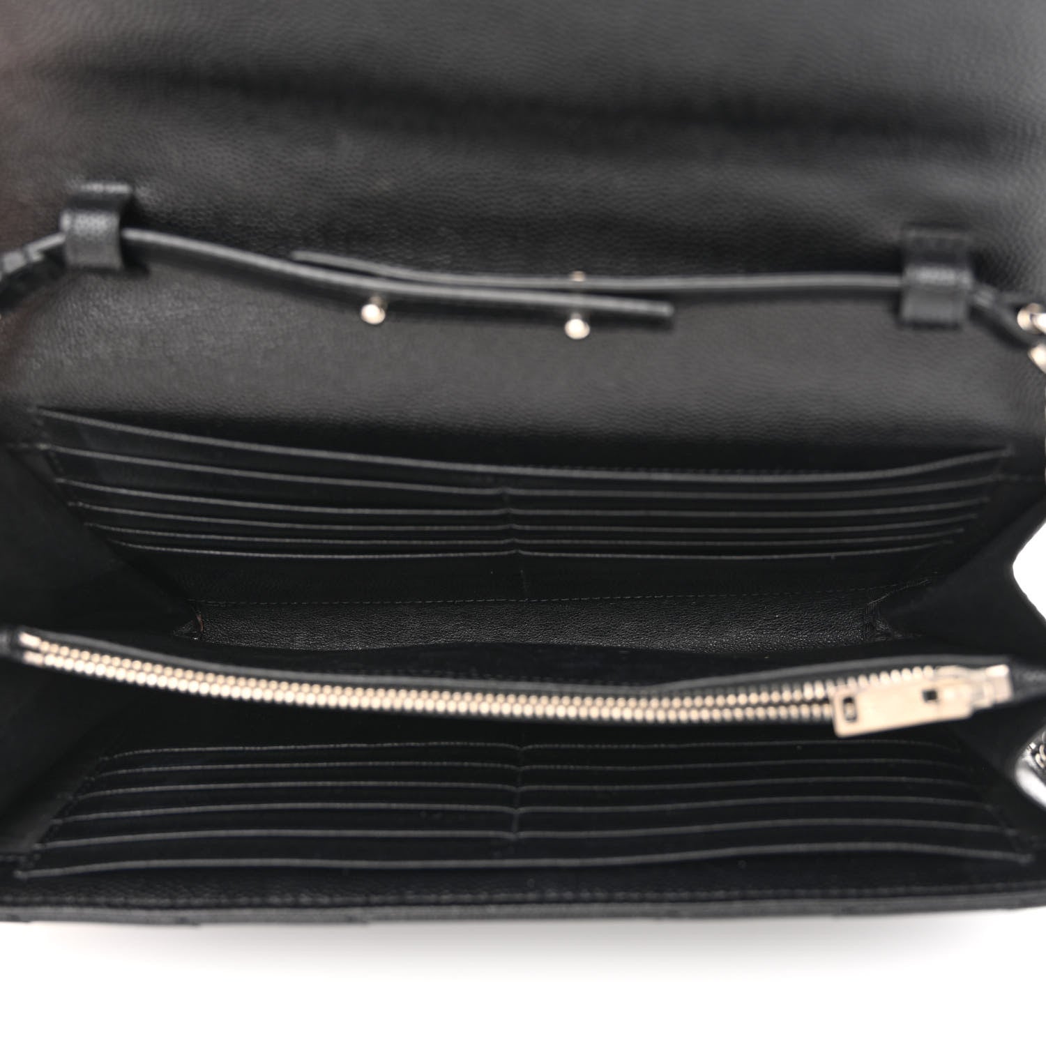 Saint Laurent Grain De Poudre Matelasse Chevron Monogram Chain Wallet Black 5 of 15
