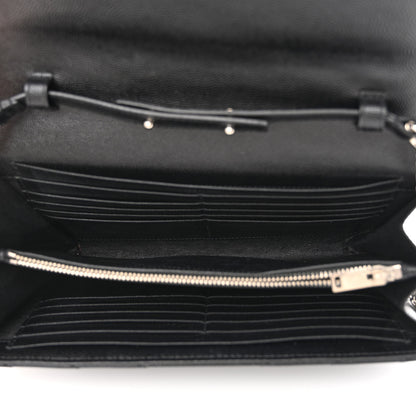 Saint Laurent Grain De Poudre Matelasse Chevron Monogram Chain Wallet Black 5 of 15