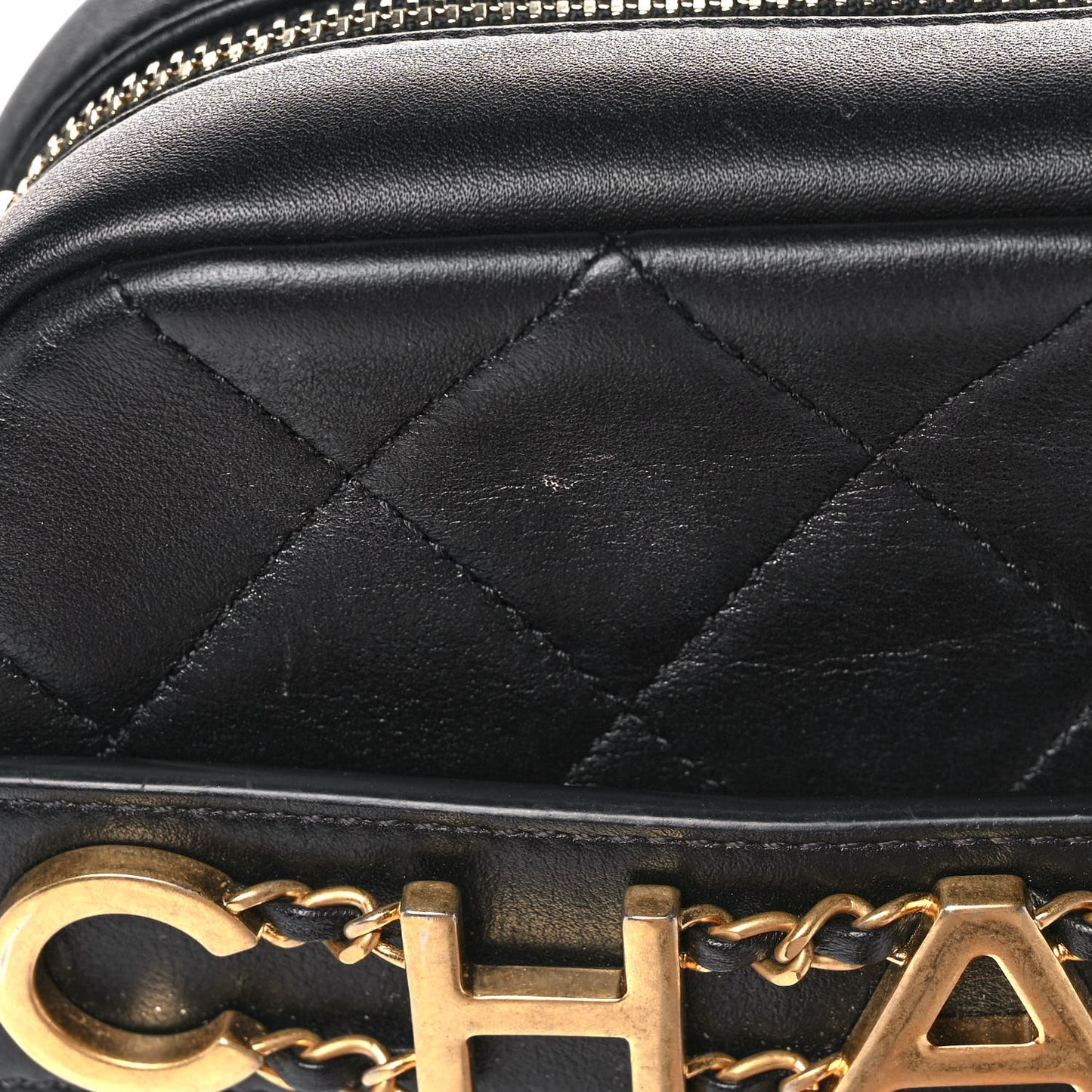 Calfskin Quilted Enchained Camera Case Bag Black