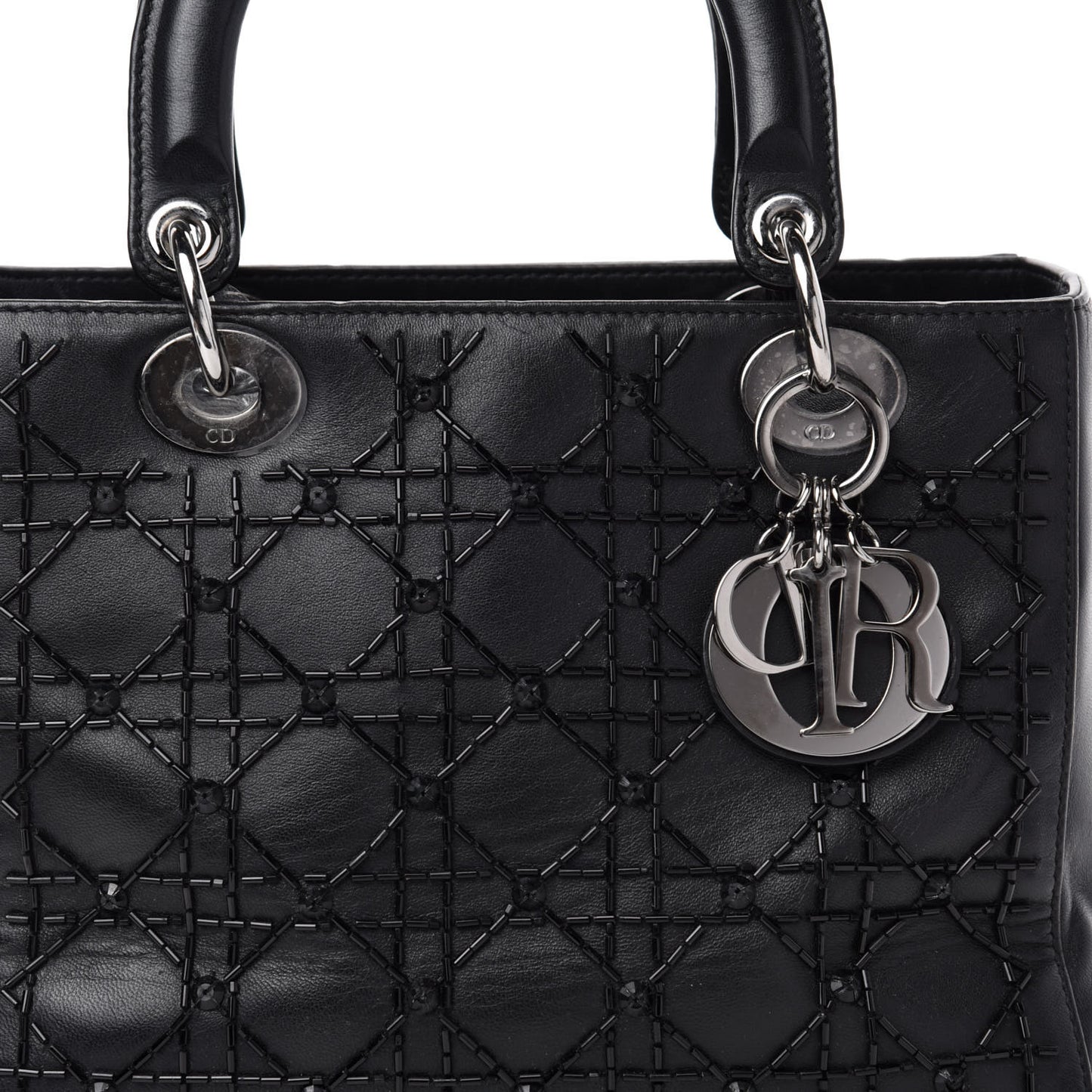 Lambskin Sequin Embellished Medium Lady Dior Black