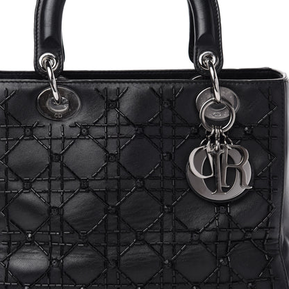 Christian Dior Lambskin Sequin Embellished Medium Lady Dior Black 10 of 10