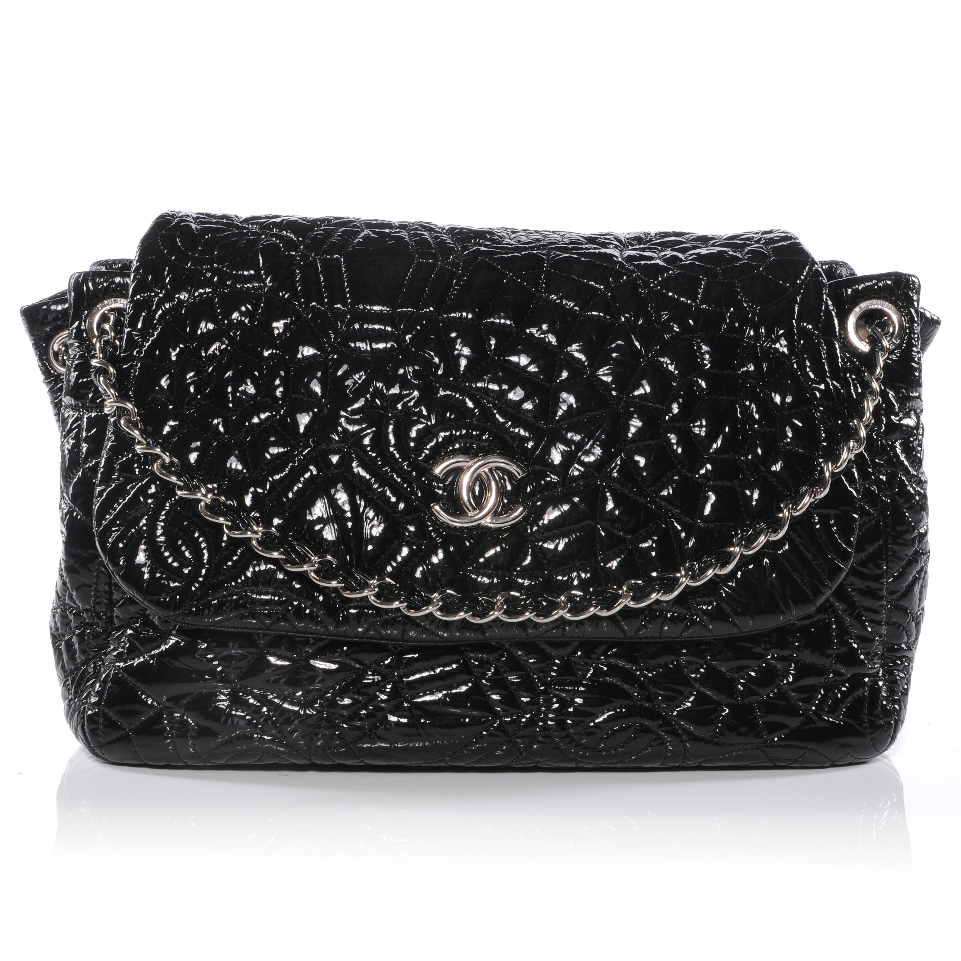 Chanel Vinyl Graphic Edge Accordion Flap Bag Black 40353