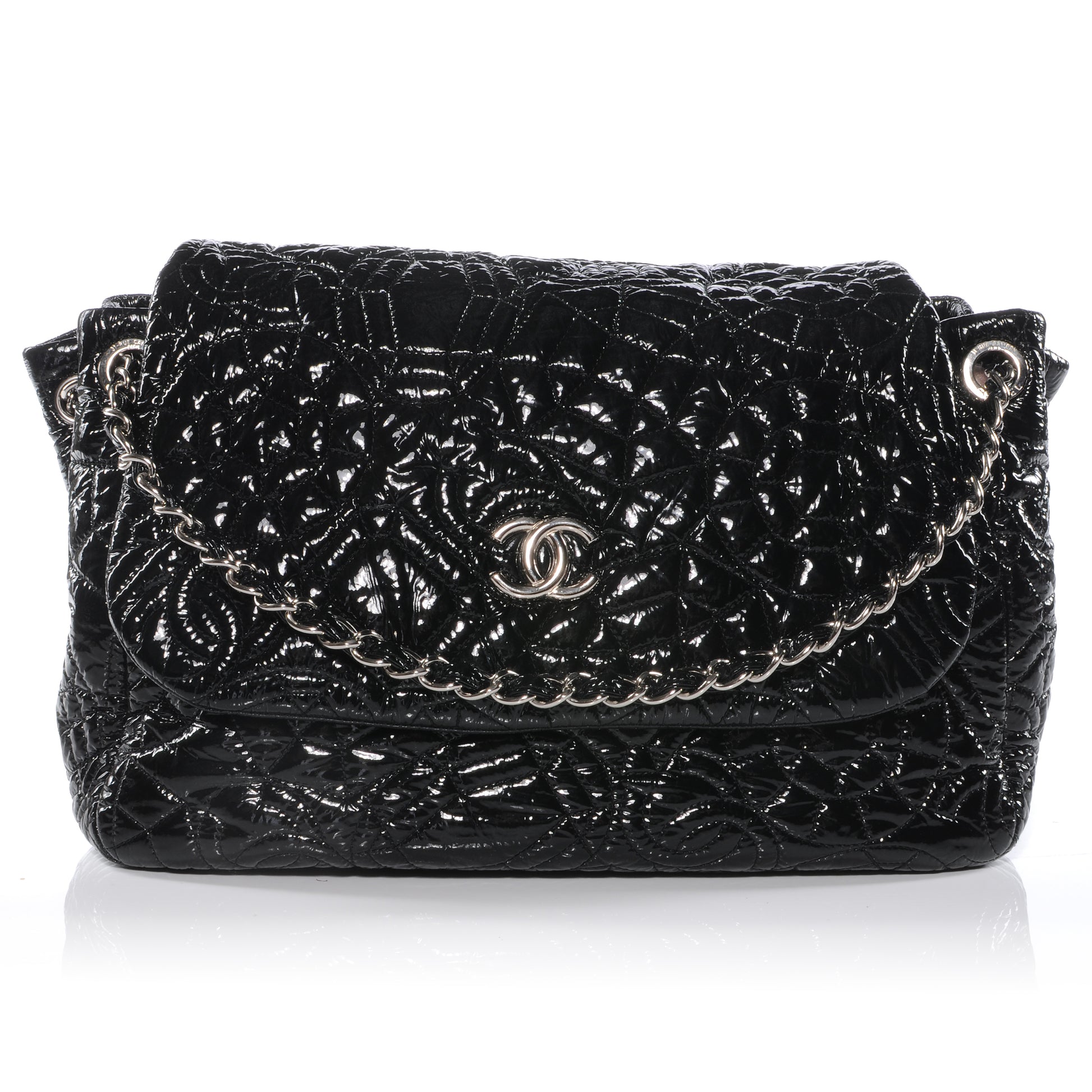 Chanel Vinyl Graphic Edge Accordion Flap Bag Black 1 of 8