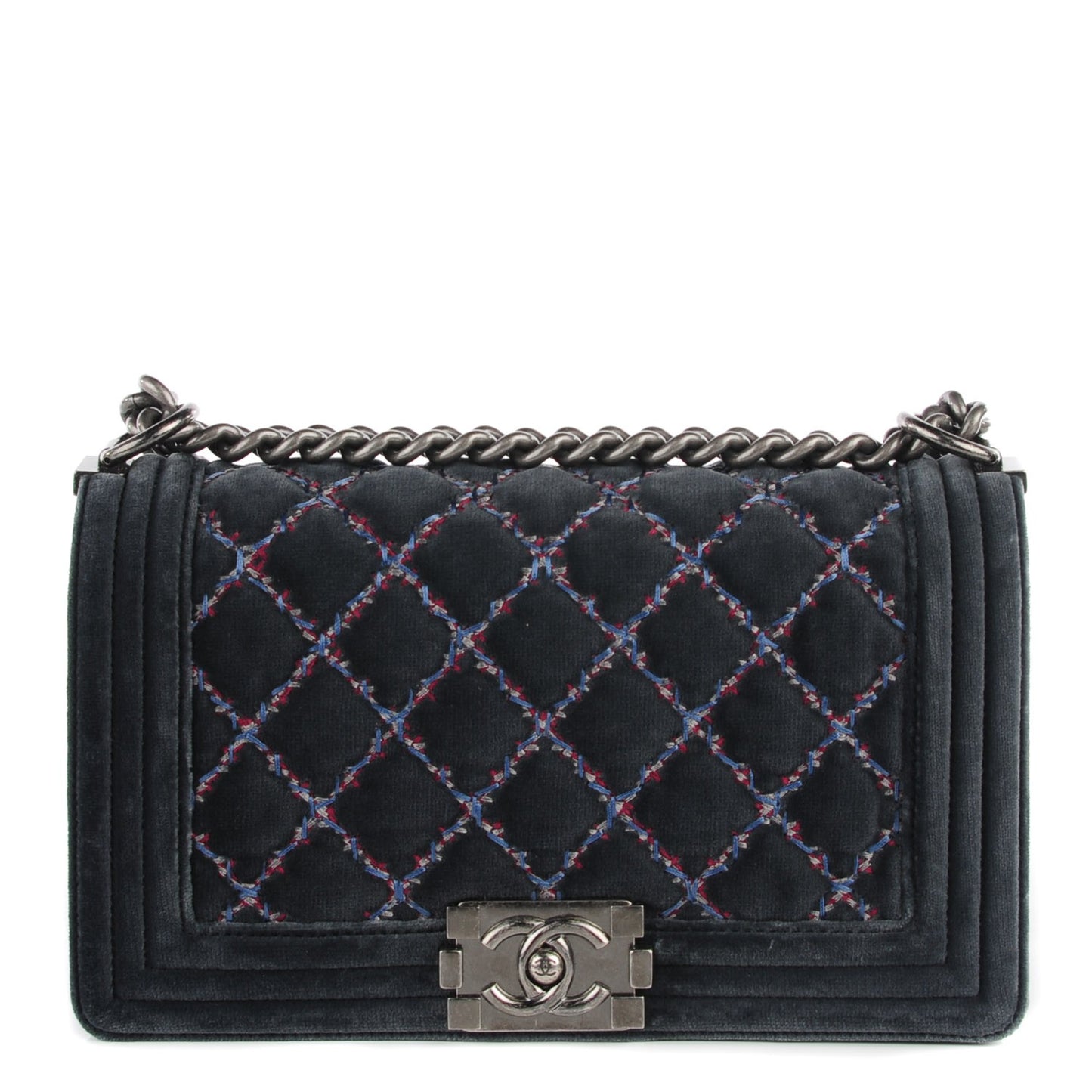 Velvet Tweed Quilted Medium Boy Flap Dark Grey